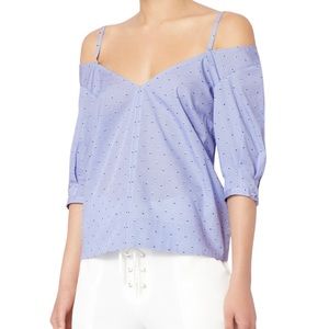 Derek Lam 10 Crosby Printed Puff Sleeve Cold Shoulder Top